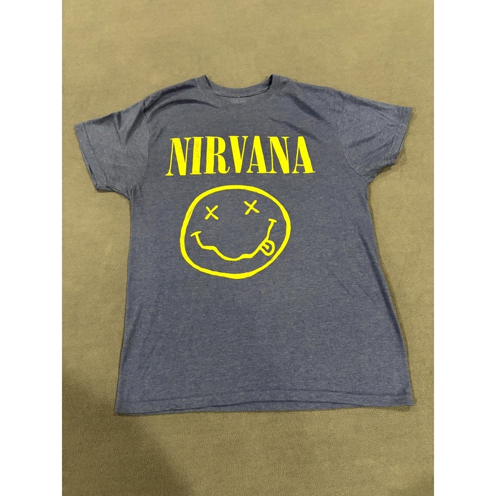 Nirvana T Shirt Boys Large Heathered Blue Graphic Print Short Sleeve Crew Neck